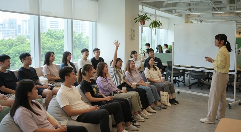 愛貝斯全員月會中同仁交流意見