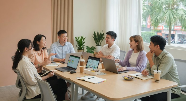 愛貝斯同仁於會議室進行開放討論